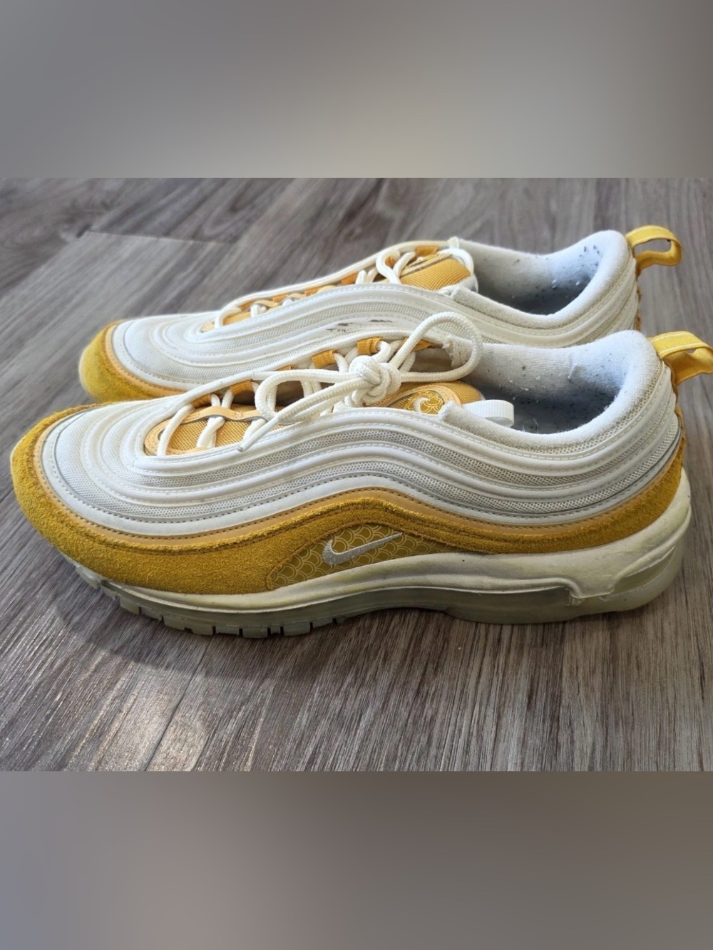 Nike Air Max 97 “Koi Gold” White and Yellow Suede Mesh Sneakers